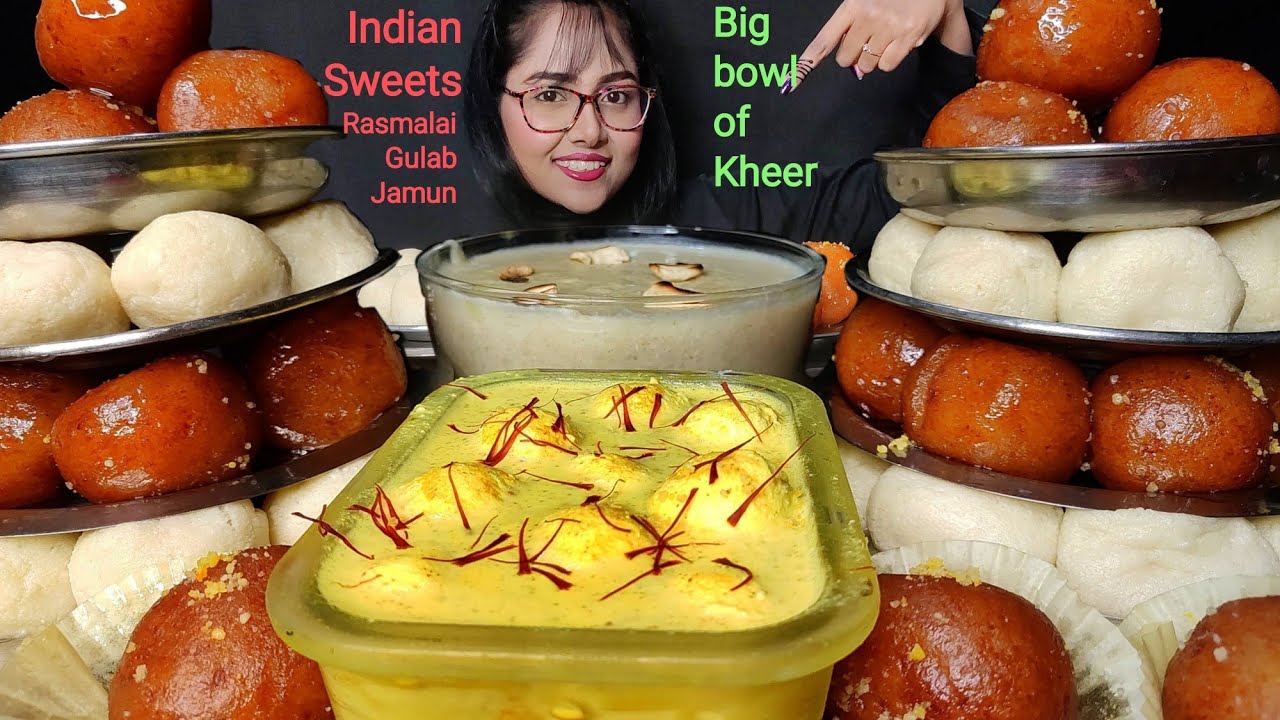 Eating Rasgulla, Big bowl of Kheer, Gulab Jamun, Rasmalai | Big Bites | Asmr Eating | Mukbang