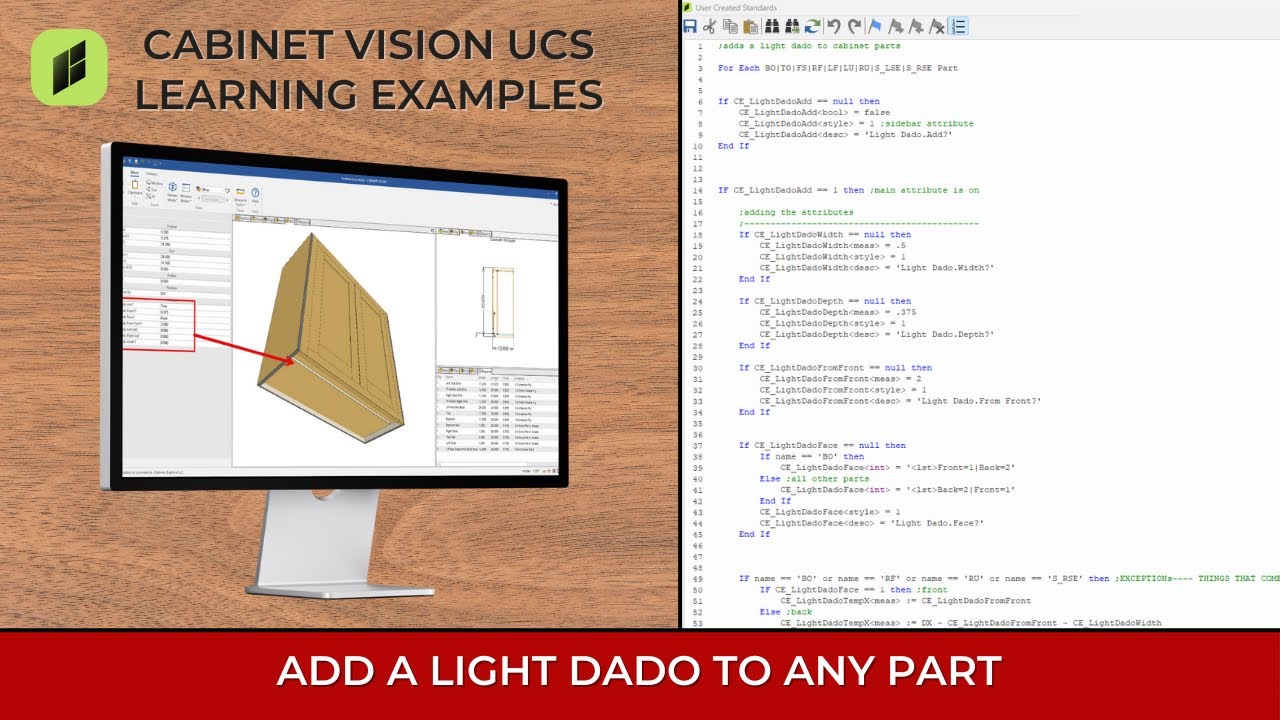 Light Dado Example | Learn To Write UCSs in Cabinet Vision