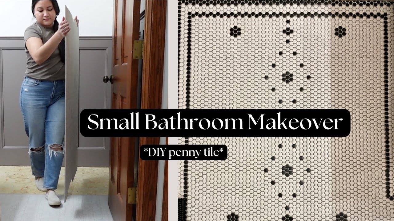 SMALL BATHROOM MAKEOVER PART 1| DIY Penny Tile Floor Transformation