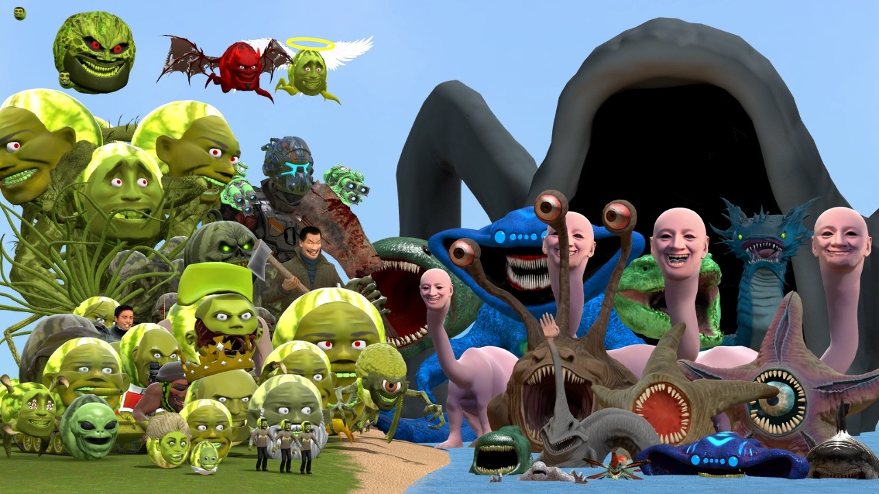 All Lin Gang Melon Family Vs All Sea Monster Creatures In Garry's Mod