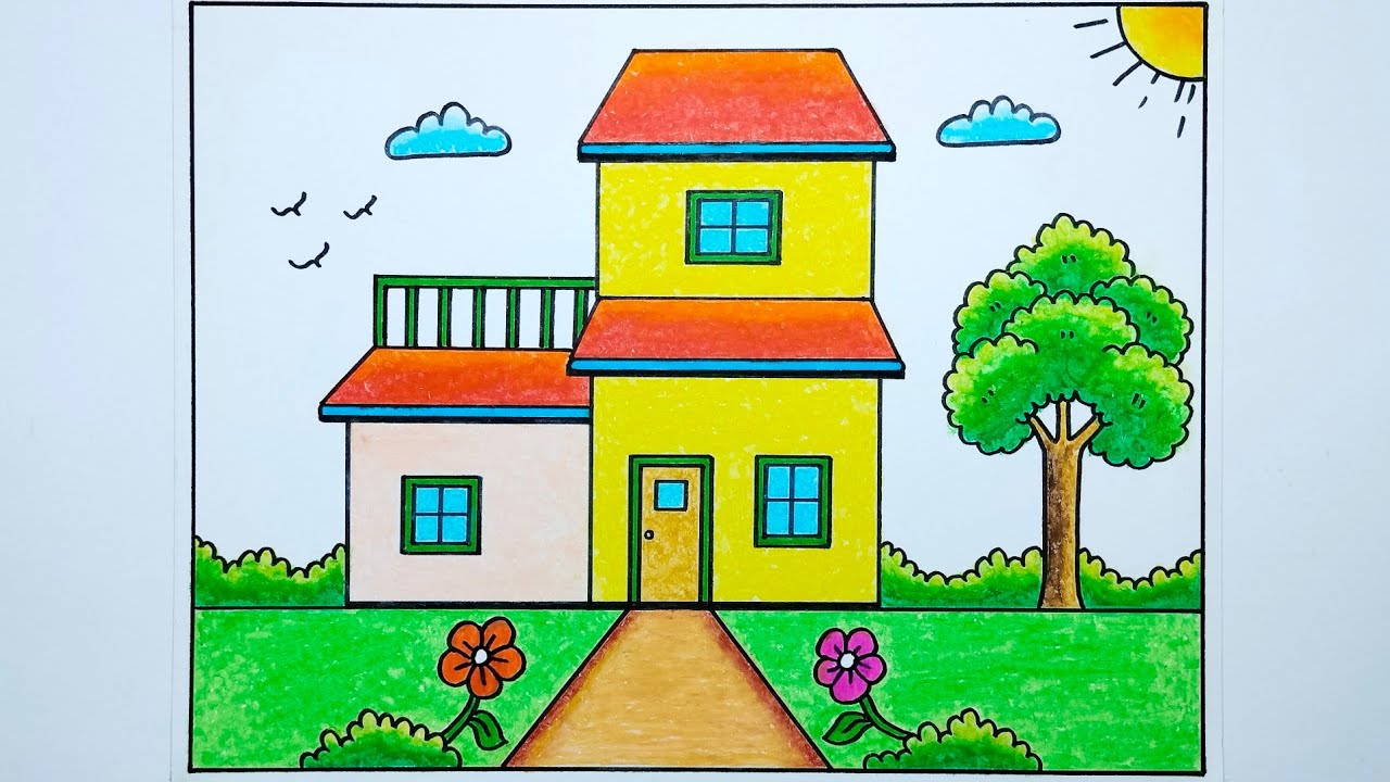 Cara menggambar rumah mudah dan simple 🏠 Gambar rumah 🏡 menggambar rumah