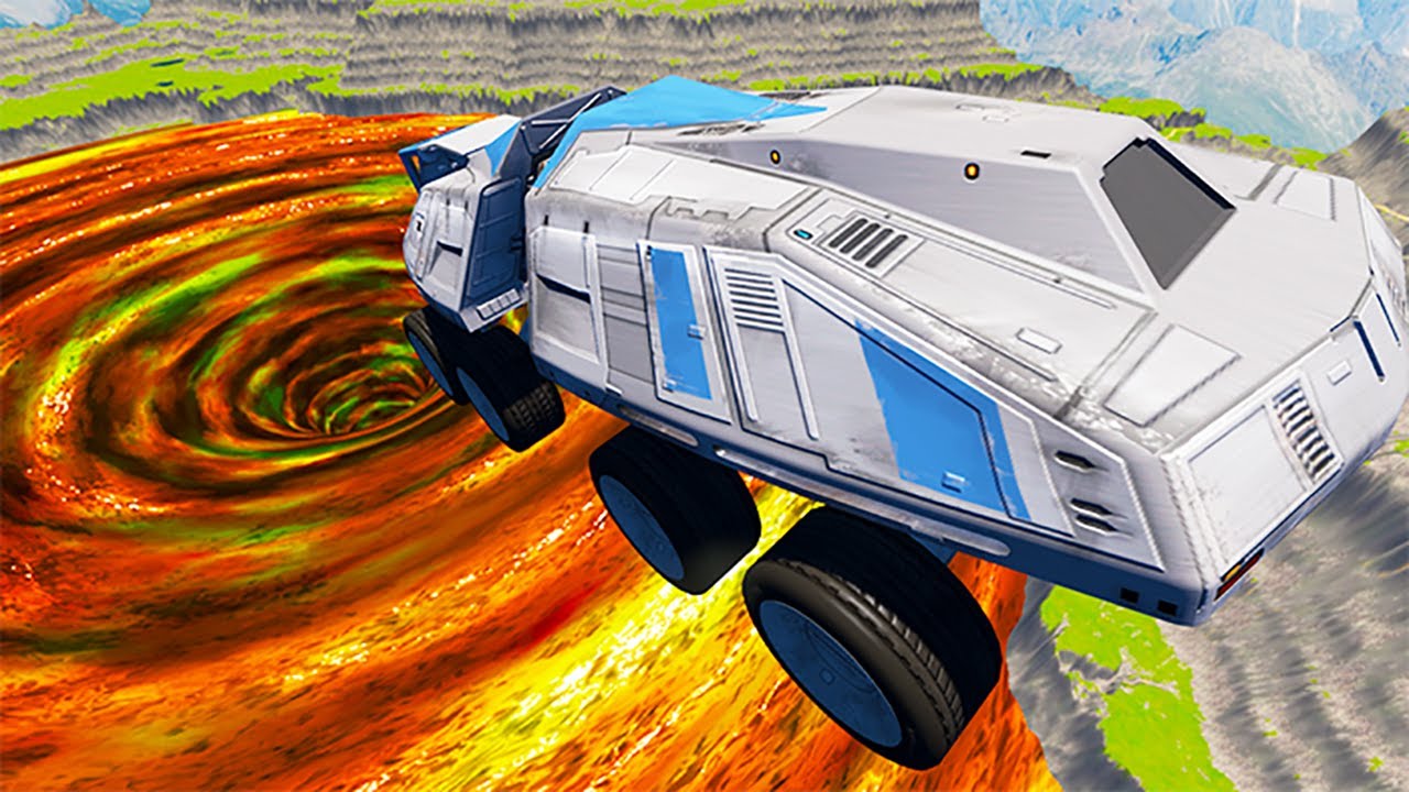 BeamNG drive - Leap Of Death Car Jumps & Falls Into Lava Vortex #2 | BeamNG-Destruction