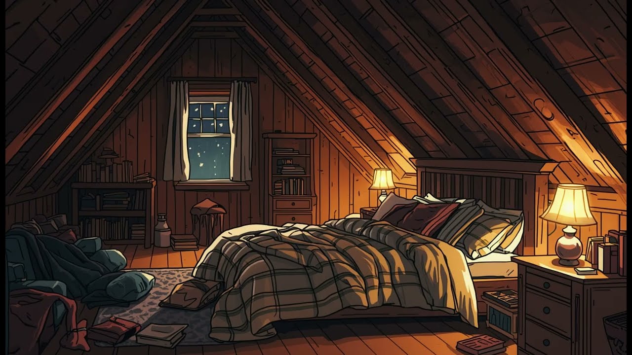 Cozy Attic Bedroom Rain at Night 🌧️ | Storybook Sleep Ambience | No Music | 3 Hours
