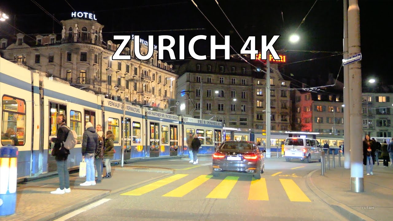 Driving Zurich 4K - Saturday Nightlife - Switzerland