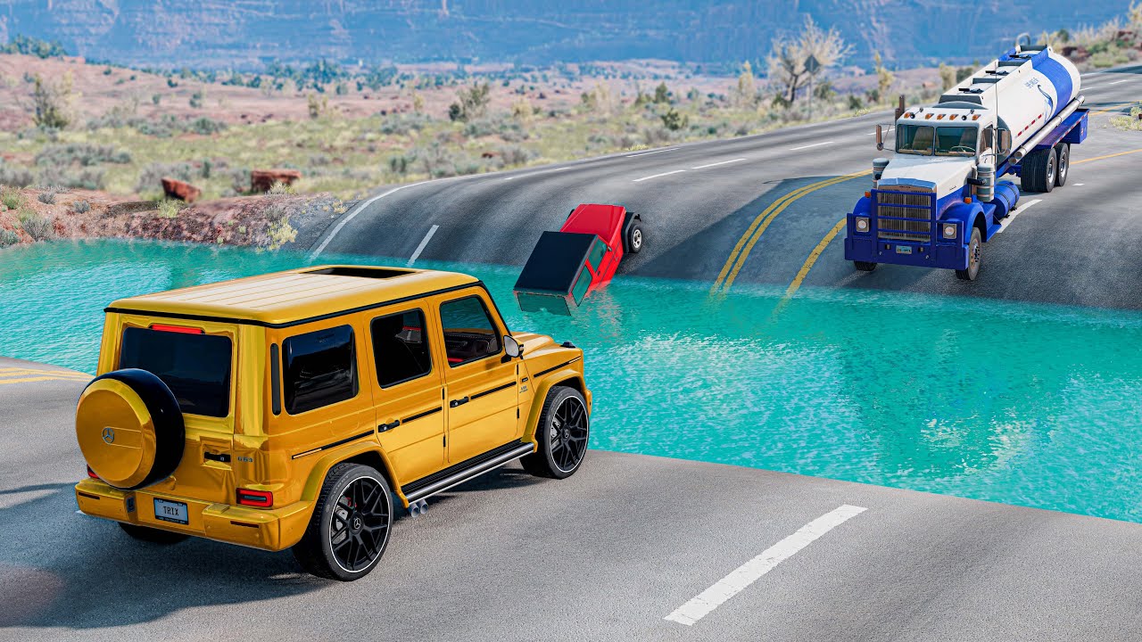 Cars vs Deep Water Drive Challenge Ends in Total Destruction!