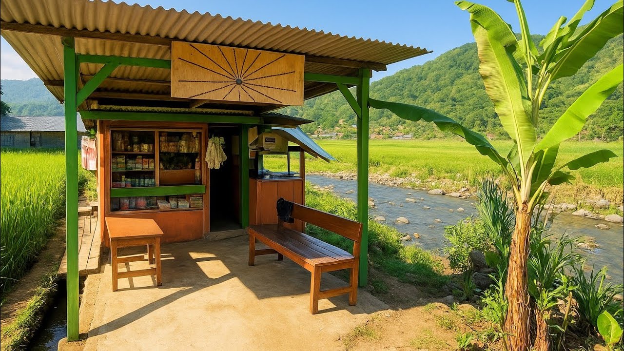 Nikmatnya‼️Ngopi Santai Di Warung Sawah Pinggir Sungai, Air Jernih Mengalir Di Tengah Alam Indah