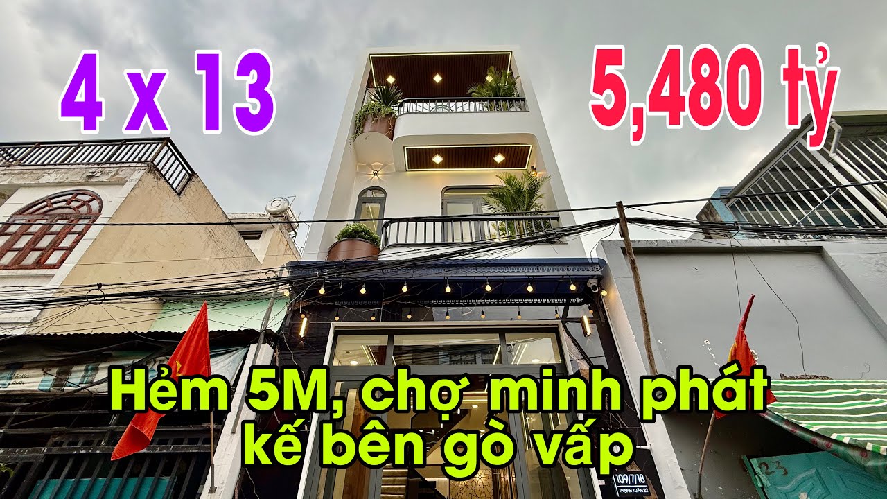 Nhà tô ngọc vân 4m x 13m xây mới 2 lầu ngay chợ minh phát và kế bên quận gò vấp giá chỉ 5,4 tỷ