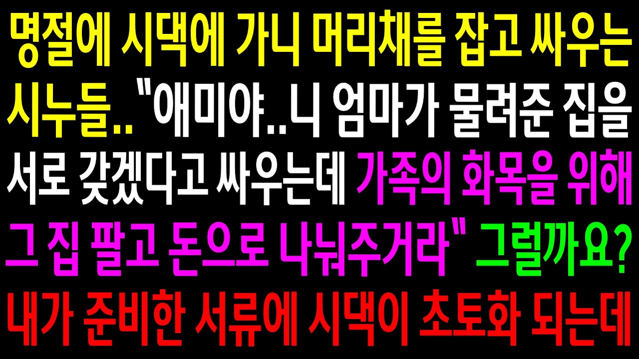 (반전사연)명절에 시댁에 가니 엄마가 물려준 집을 서로 갖겠다고 머리채를 잡고 싸우는 시누들..내가 준비한 서류에 시댁이 초토화 되는데ㅋ[신청사연][사이다썰][사연라디오]