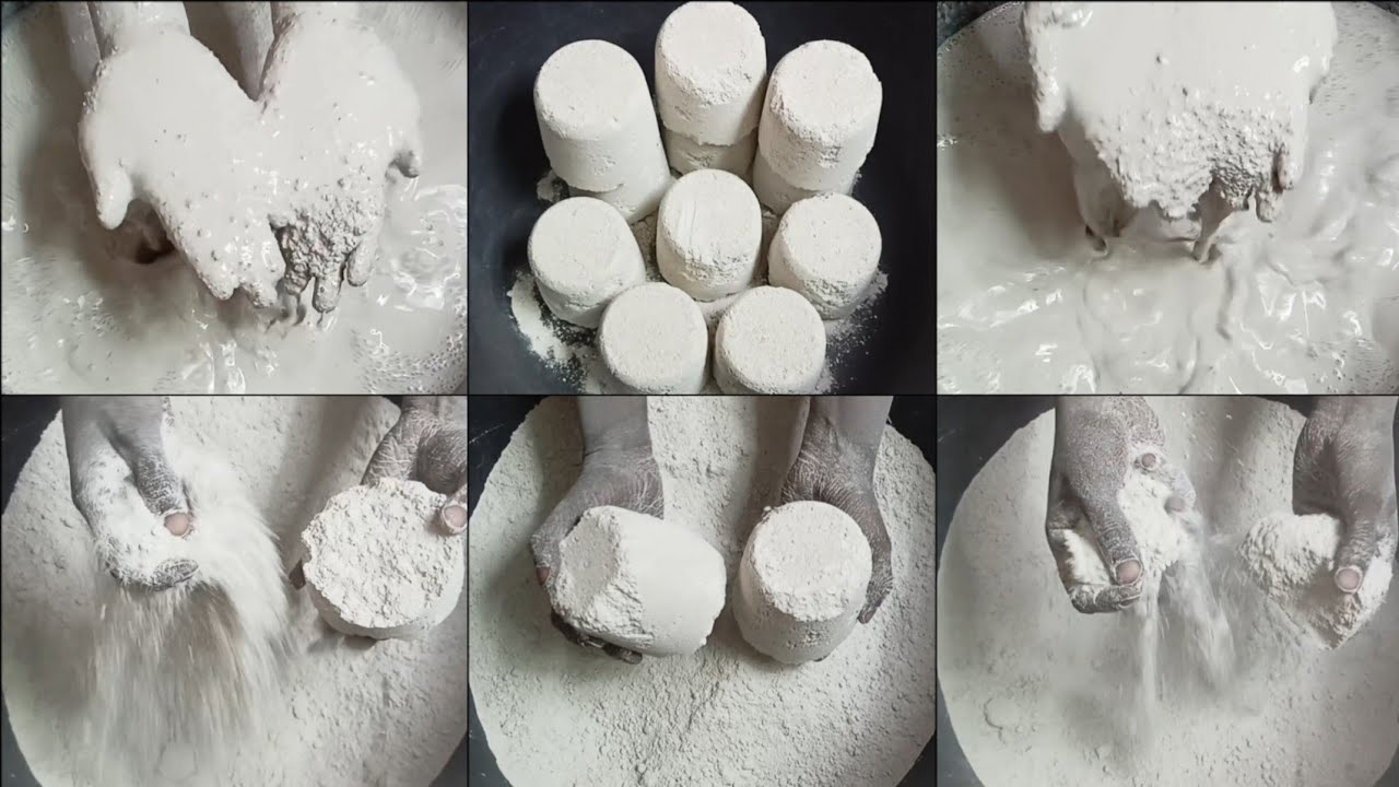Soft Stoney White🤍Cement Sand Dry Crumbling+Pouring into 💦 & Paste Mixing/Playing ASMR
