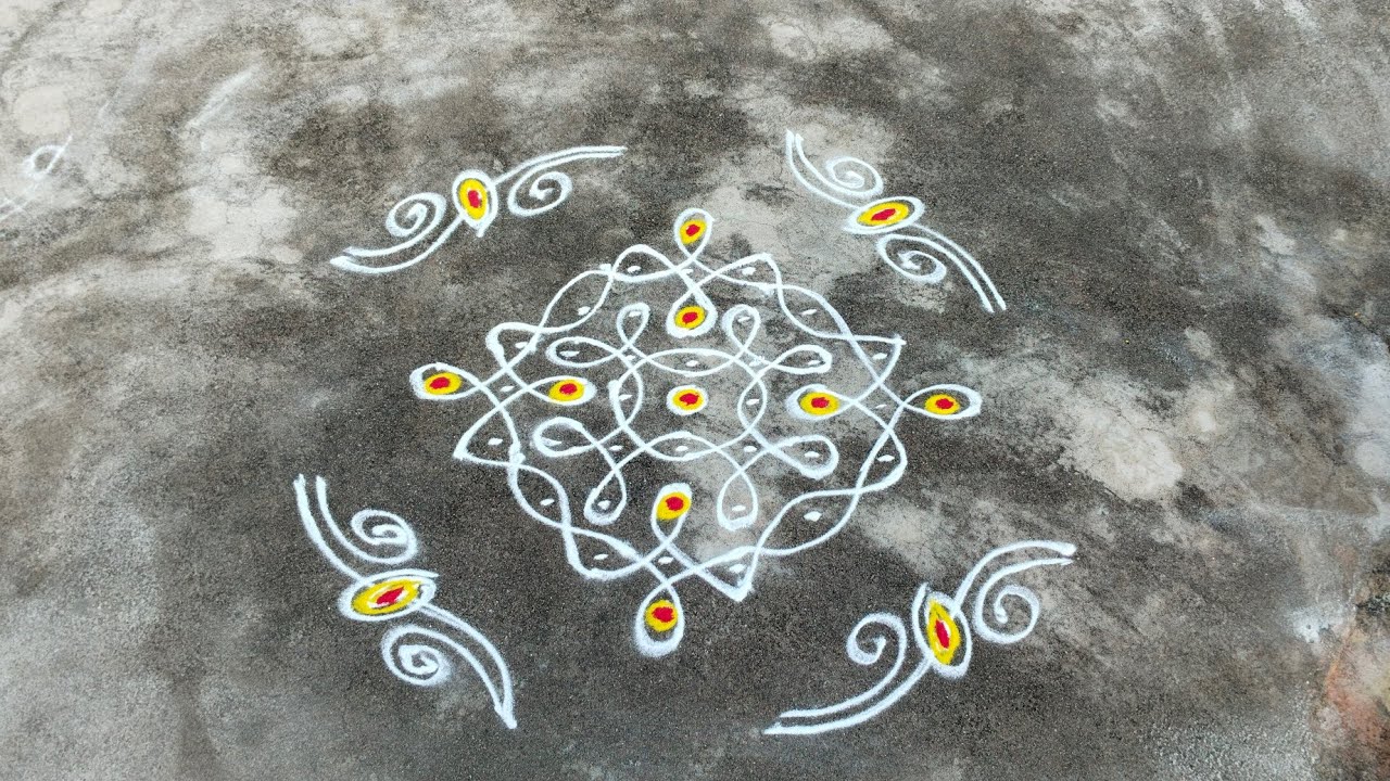 9×1 dots kolam design and simple side borders#beautiful@RS_rangoli_world 