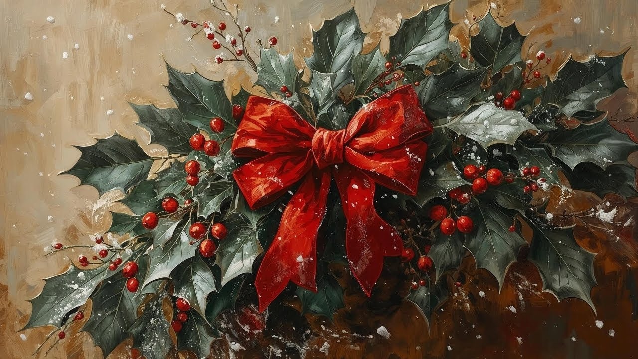 Christmas Holly Elegance  #samsungframetv #samsungtvart #digitalwallart #christmasdecor #frametvart