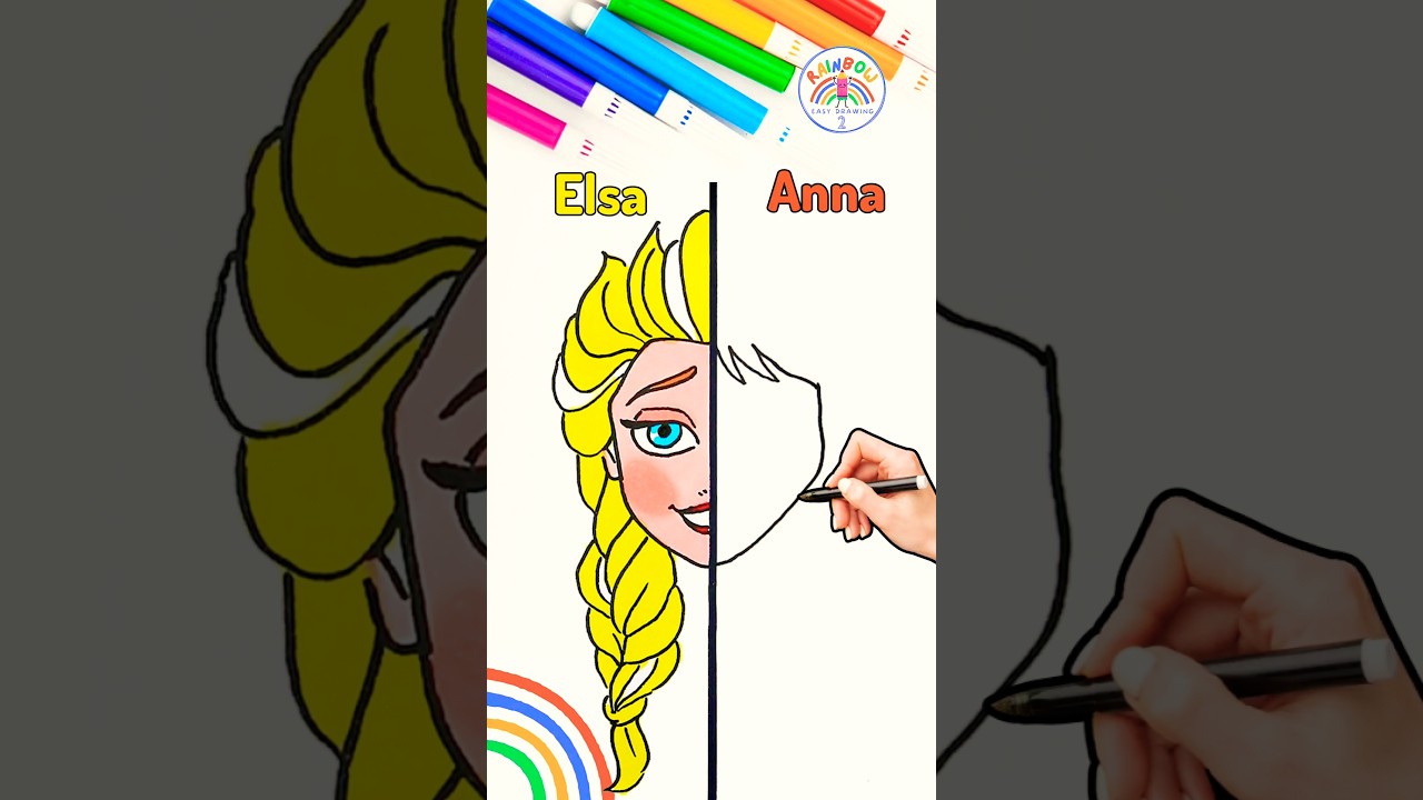 Draw Elsa VS. Anna Tutorial | Draw Elsa and Anna Easy 🌈👸🏼 #frozen #drawing #shorts