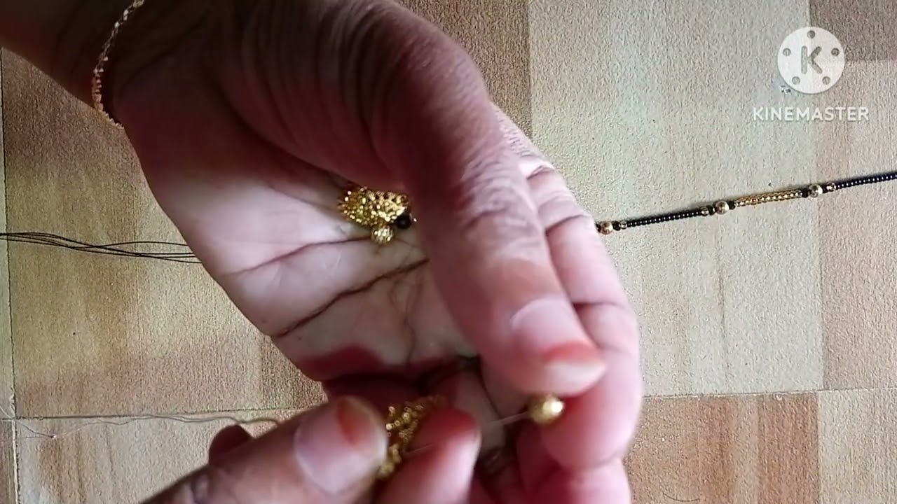 10 Gold beads mini mangalsutra making at home //Black beads mangalsutra designs//Ganthan design 