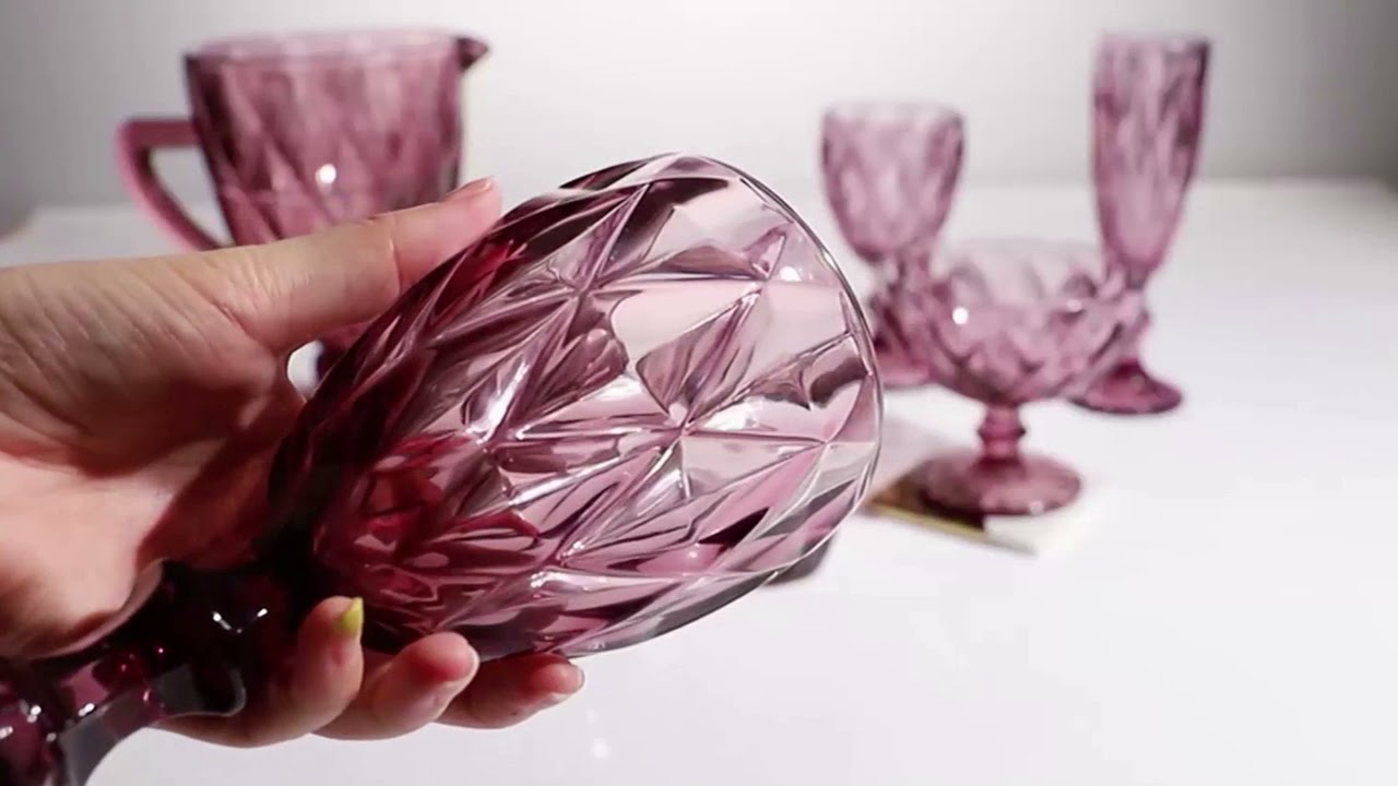 Diomand Pattern Embossed Vintage Wine Goblets Colored Glass Goblets