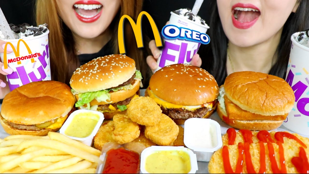 ASMR MOST POPULAR FOOD at MCDONALDS (Oreo McFlurry, Big Mac, Hash Browns, Nuggets 먹방 | Kim&Liz ASMR