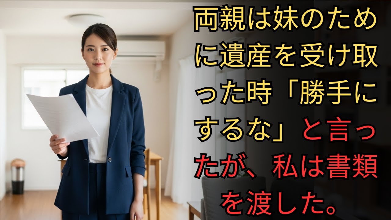 両親は妹のために遺産を受け取った時「勝手にするな」と言ったが、私は書類を渡した。