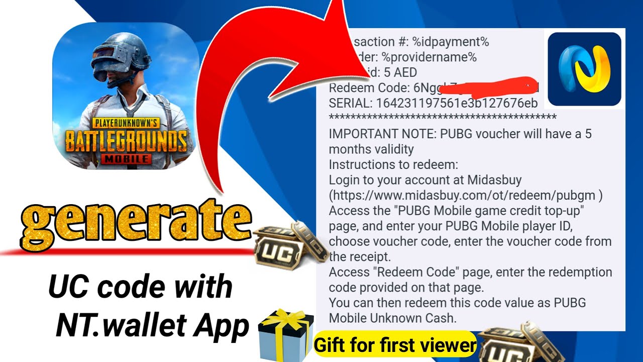 how to generate pubg redeem code in NT.wallet app