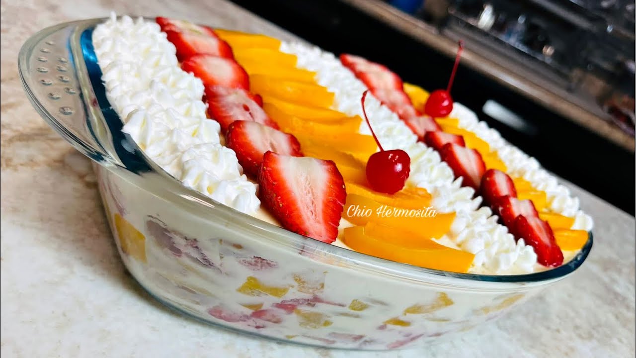 Postre 🍓🍑🍒frío , cremosito y crujiente 😋 y rendidor🤤 sin horno /para ventas $/fiestas🎉