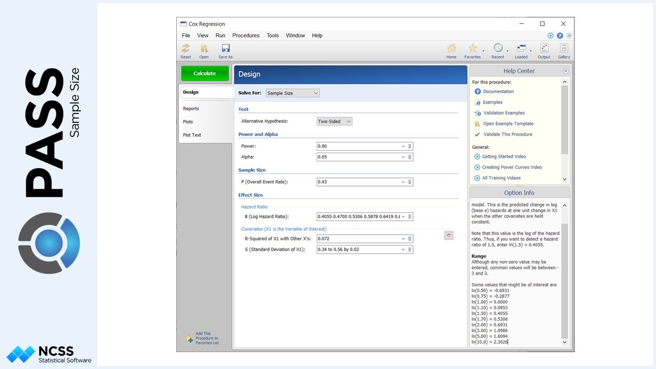 Sample Size Calculation for Cox Regression in PASS