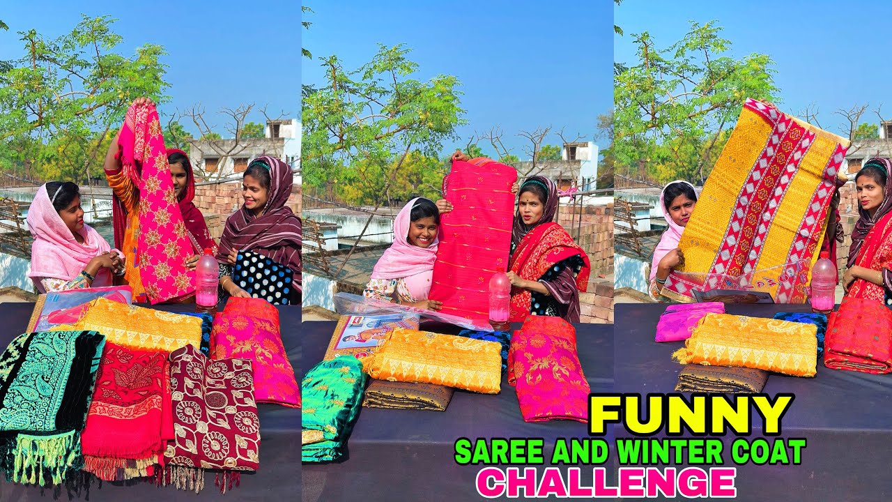 Saree And Winter Coat Funny Special Challenge Game #winter #saree #challenge