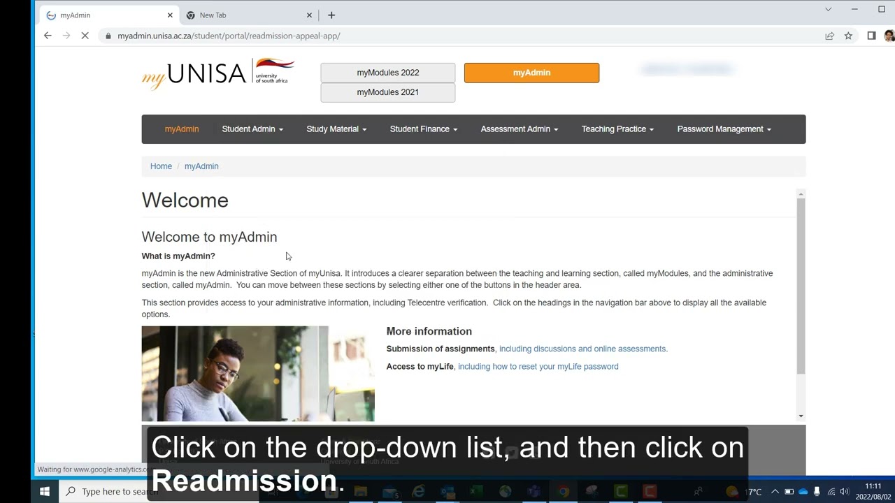 Unisa - Как подать заявление на повторное зачисление