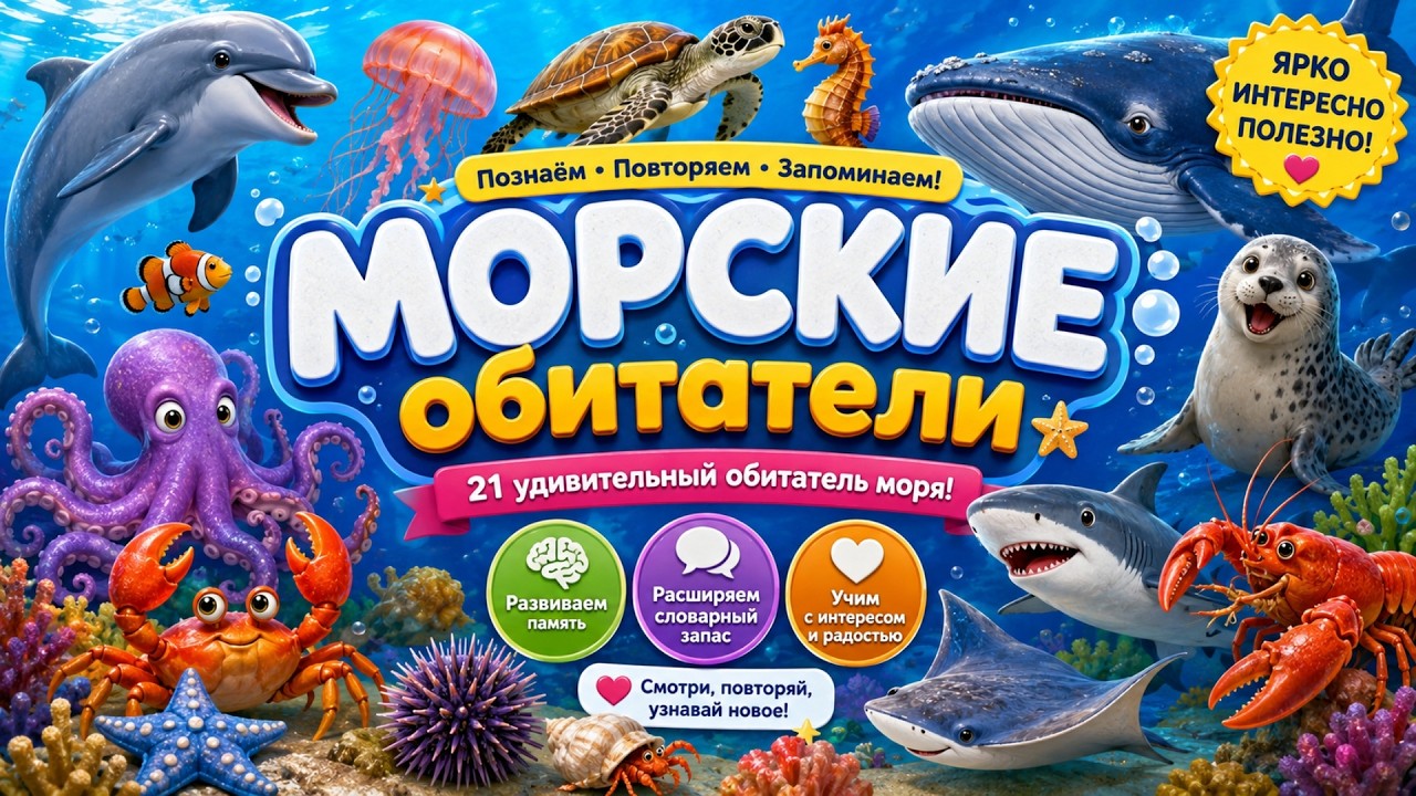 Морские обитатели 🐠🐙🐬 | Видео карточки Домана и логопедические карточки для малышей | Учим слова 👶
