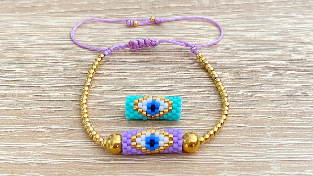 Barril o cilindro con Ojo Turco/ 🧿 peyote impar/pulsera fácil miyuki