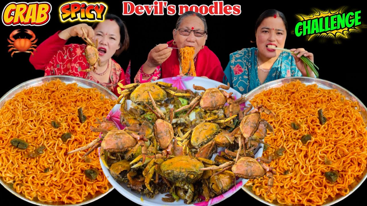 CRAB 🦀 3X SPICY 🥵 DEVIL’S NOODLES EATING CHALLENGE 🔥