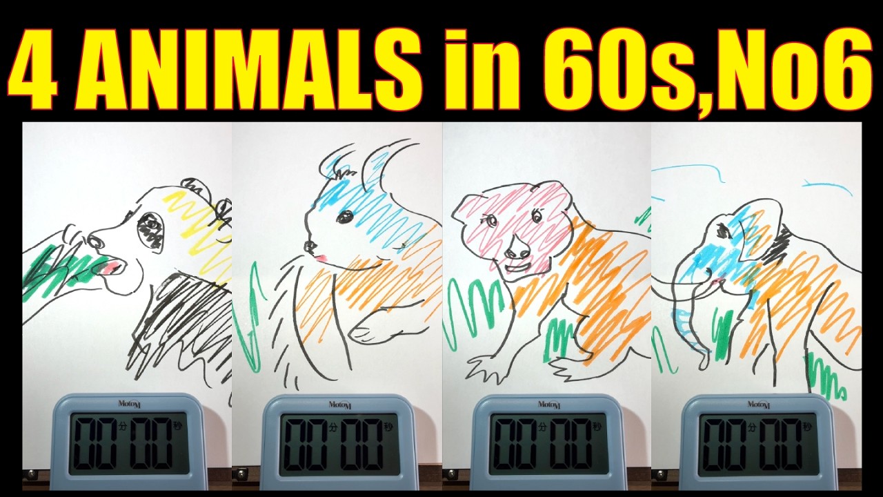 🎧 ASMR Drawing Animals in 60s | Satisfying Marker Sounds (No Talking)6