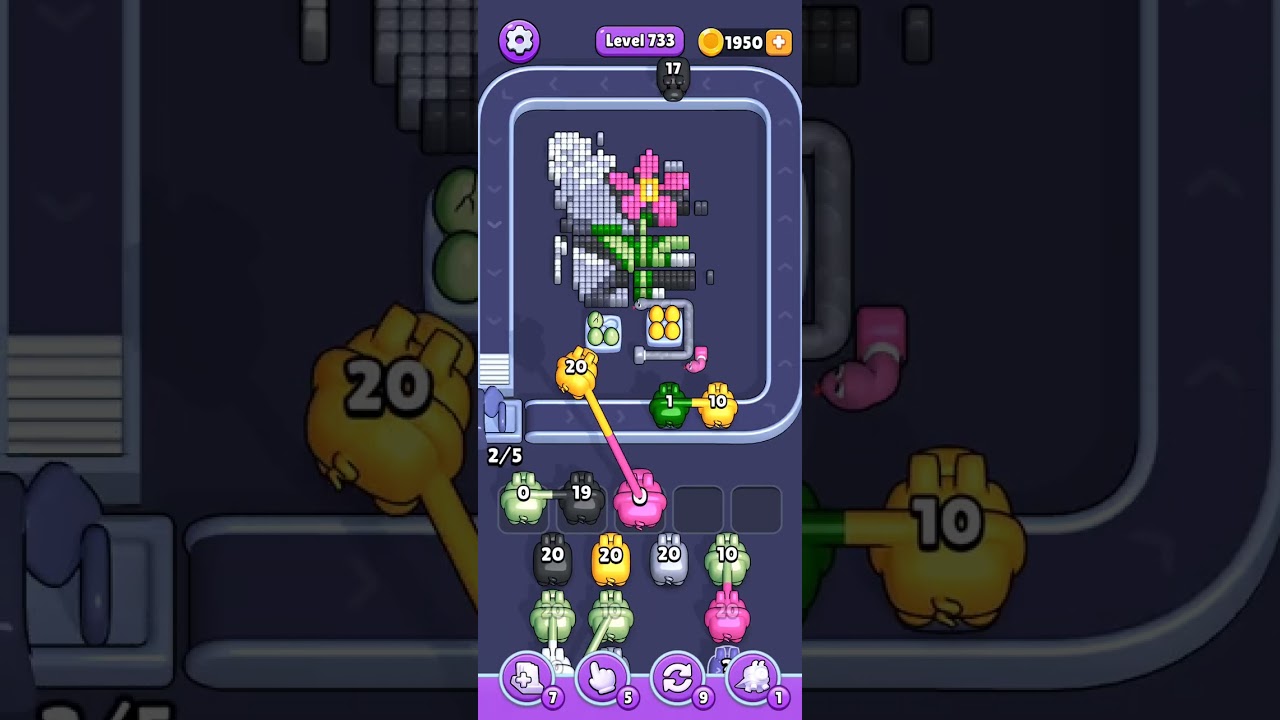 Pixel flow - Level 733 (hard) - walkthrough without power ups