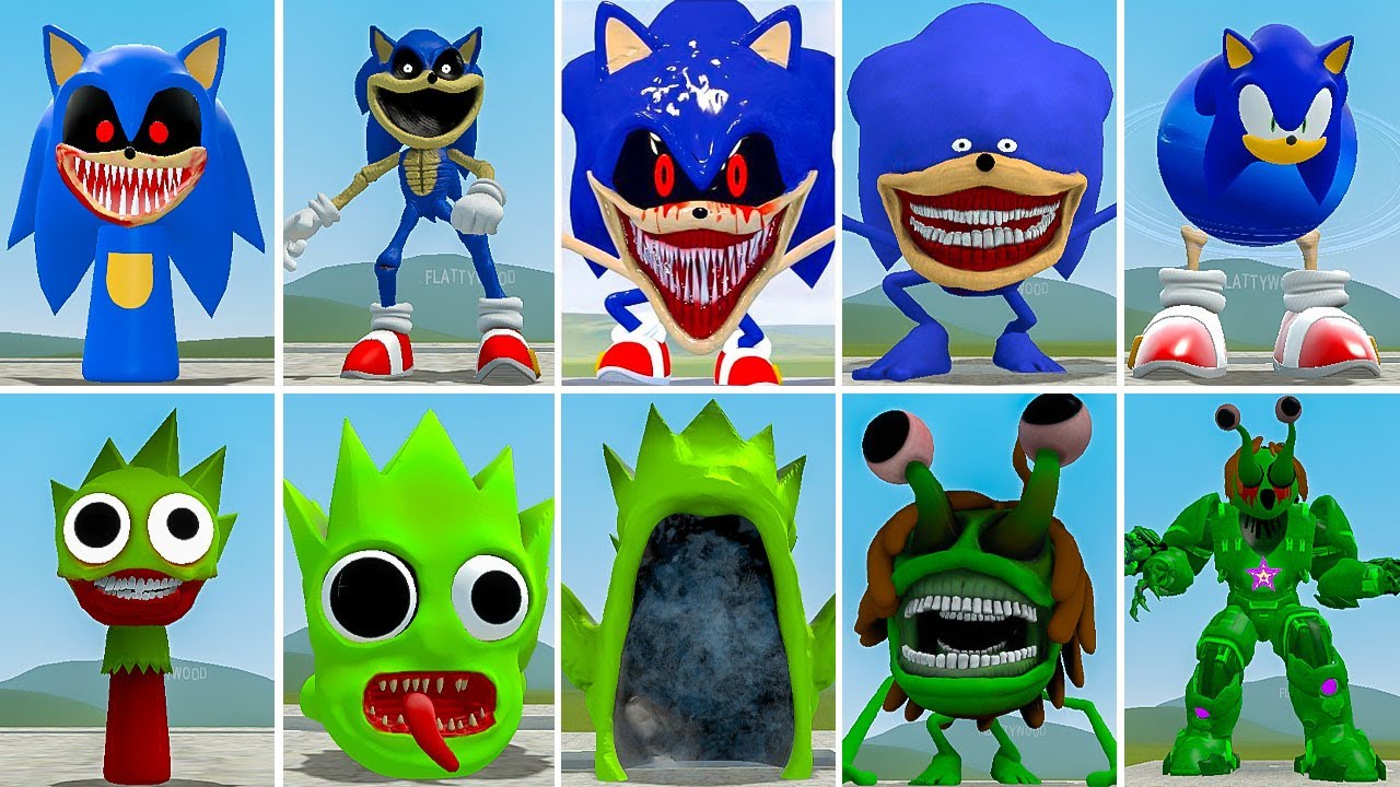 ALL NEW SONIC TAPES FAMILY VS ALL SPRUNKI GREENHORROR MECHATITAN ? in Garrysmod!,...
