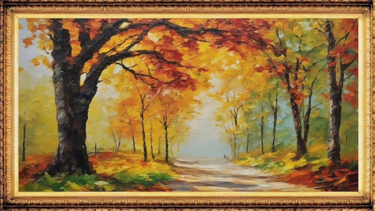 Forest Path Oil Painting | Framed Landscape Wall Art | 4 Hours Silent | 4K TV Screensaver