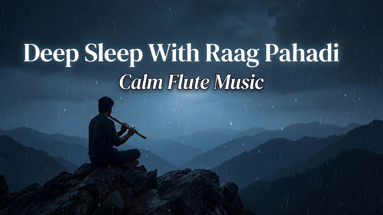Deep Sleep With Raag Pahaadi | Calm Flute Music & Gentle Rain for Relaxation