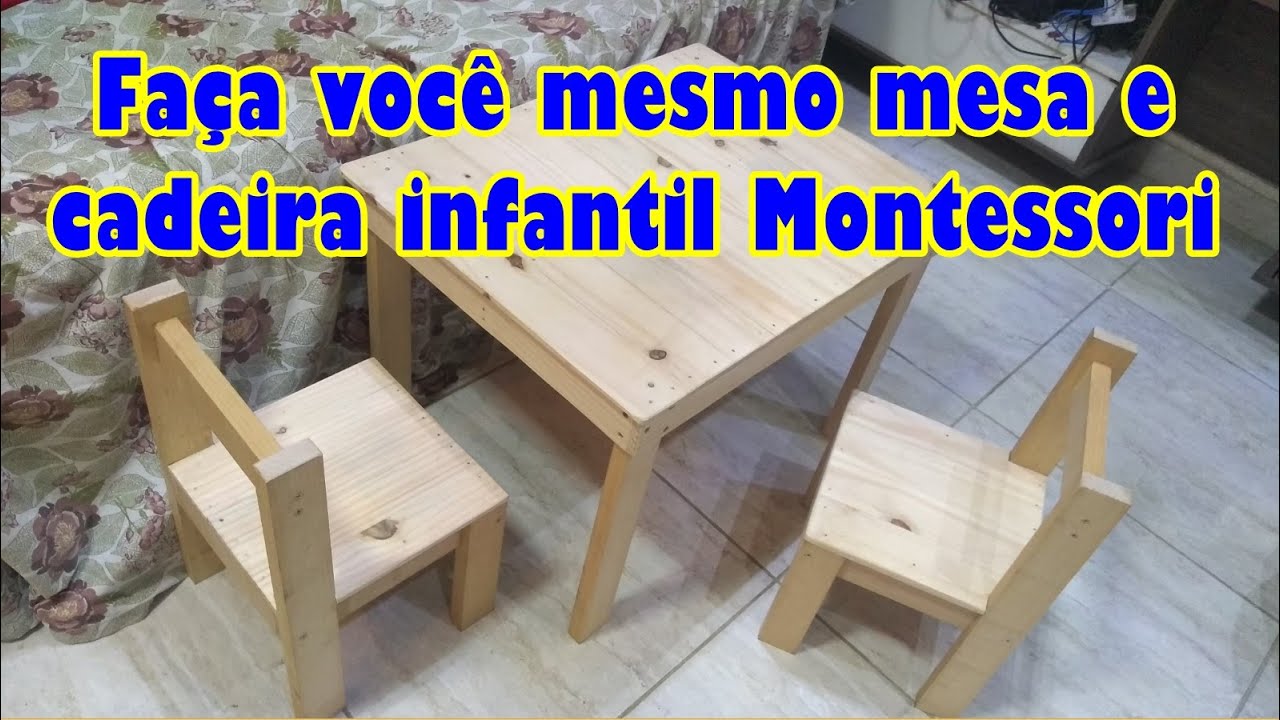 Faça você mesmo mesa e cadeira infantil Montissori de pinus