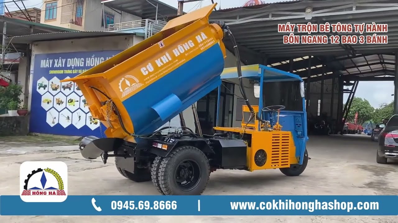 Chi Tiết Máy Trộn Bê Tông Tự Hành Bồn Ngang 12 Bao 3 Bánh
