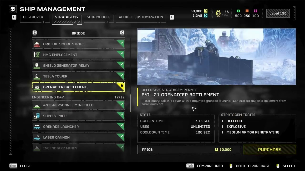 Helldivers 2 - E/GL-21 Grenadier Battlement