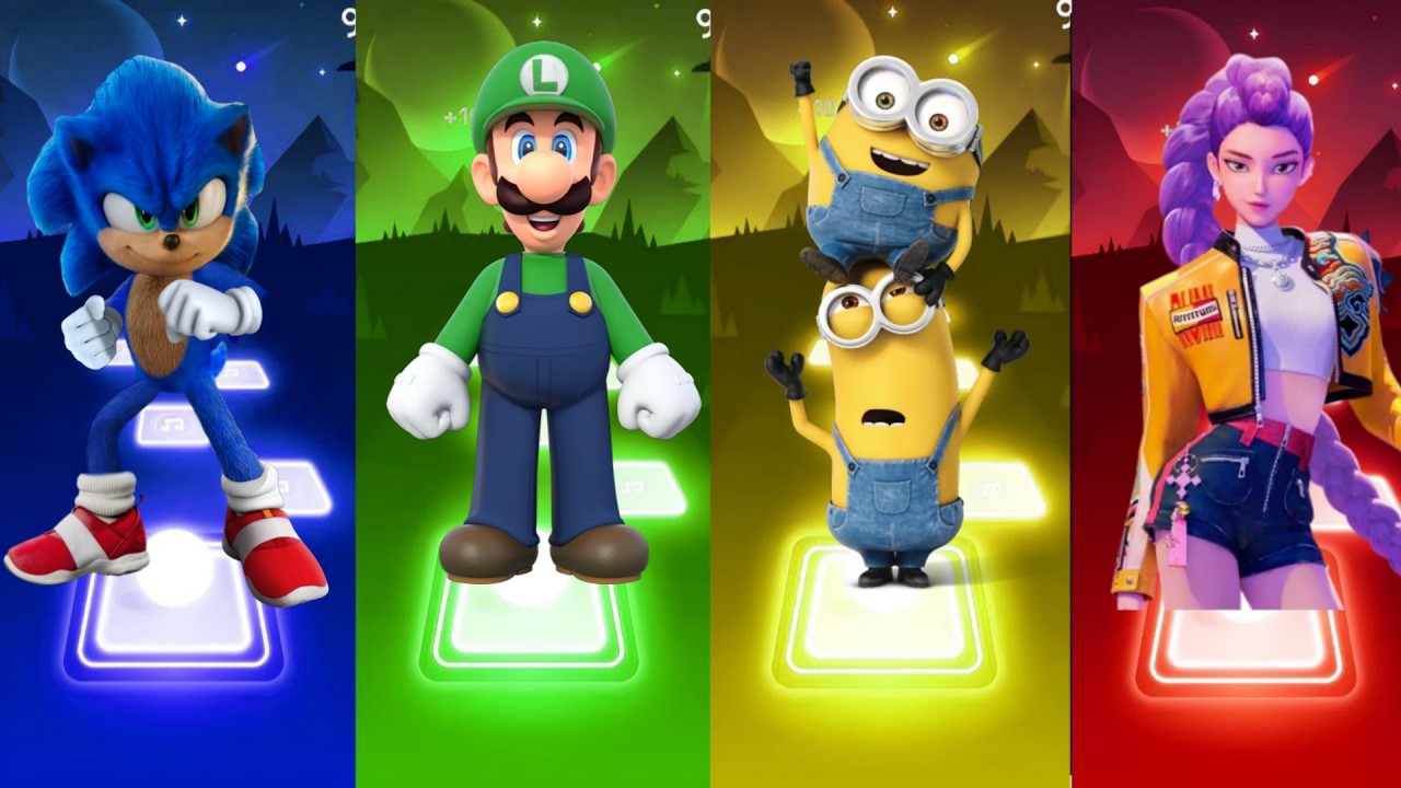 SONIC🆚MARIO🆚MINIONS🆚DEMOND HUNTERS KPOP coffin dance💫tiles hop EDM rush#coffindance #tileshop #sonic