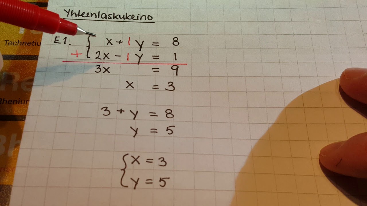 Yhtälöparin ratkaiseminen laskemalla.