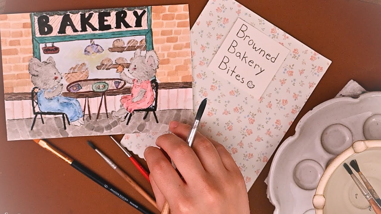 Learning Watercolor Illustration🎨 "Browned Bakery Bites" | A Tiny Cozy Vlog #1