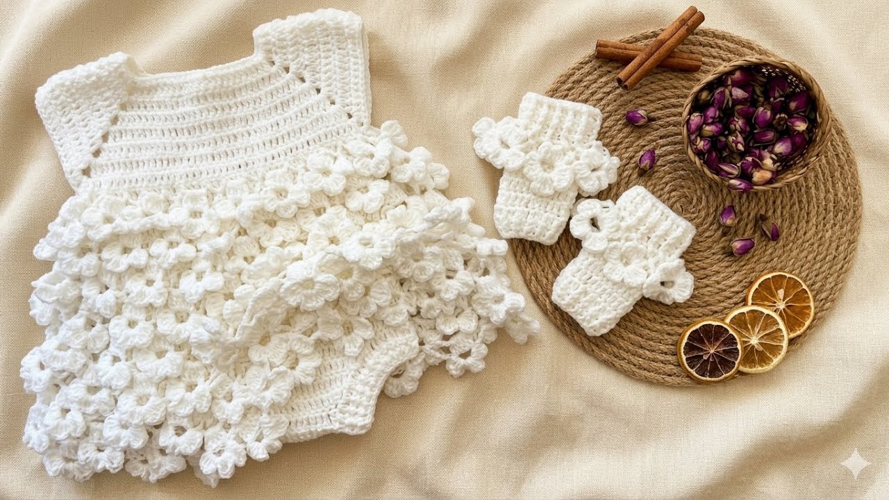 كروشيه فستان وافرول بيبي بنات\جديد 2025  #crochet  very beautiful baby dress overalls#crochet