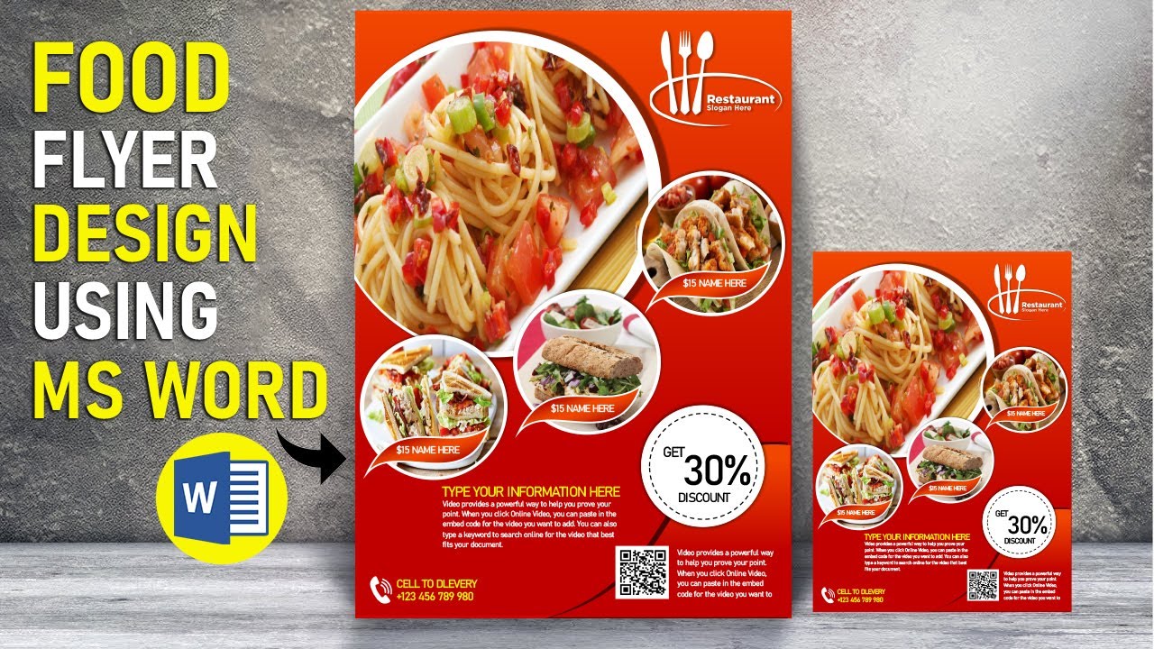 How To Design Food Flyer || Ms Word Tutorial || Flyer Design in Ms Word || Printable Flyer Design ||