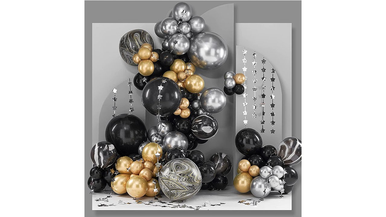 PartyWoo Black and Gold Balloons Garland with 4D Marble Balloons 140 pcs | PartyWoo Balloon Tutorial