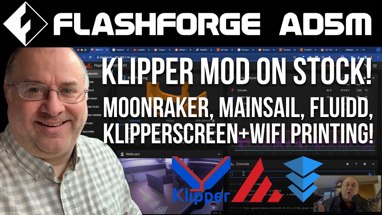 Klipper Mod on Flashforge Adventurer 5M (AD5M)! Moonraker, Mainsail, Fluidd, & Klipperscreen +WIFI !