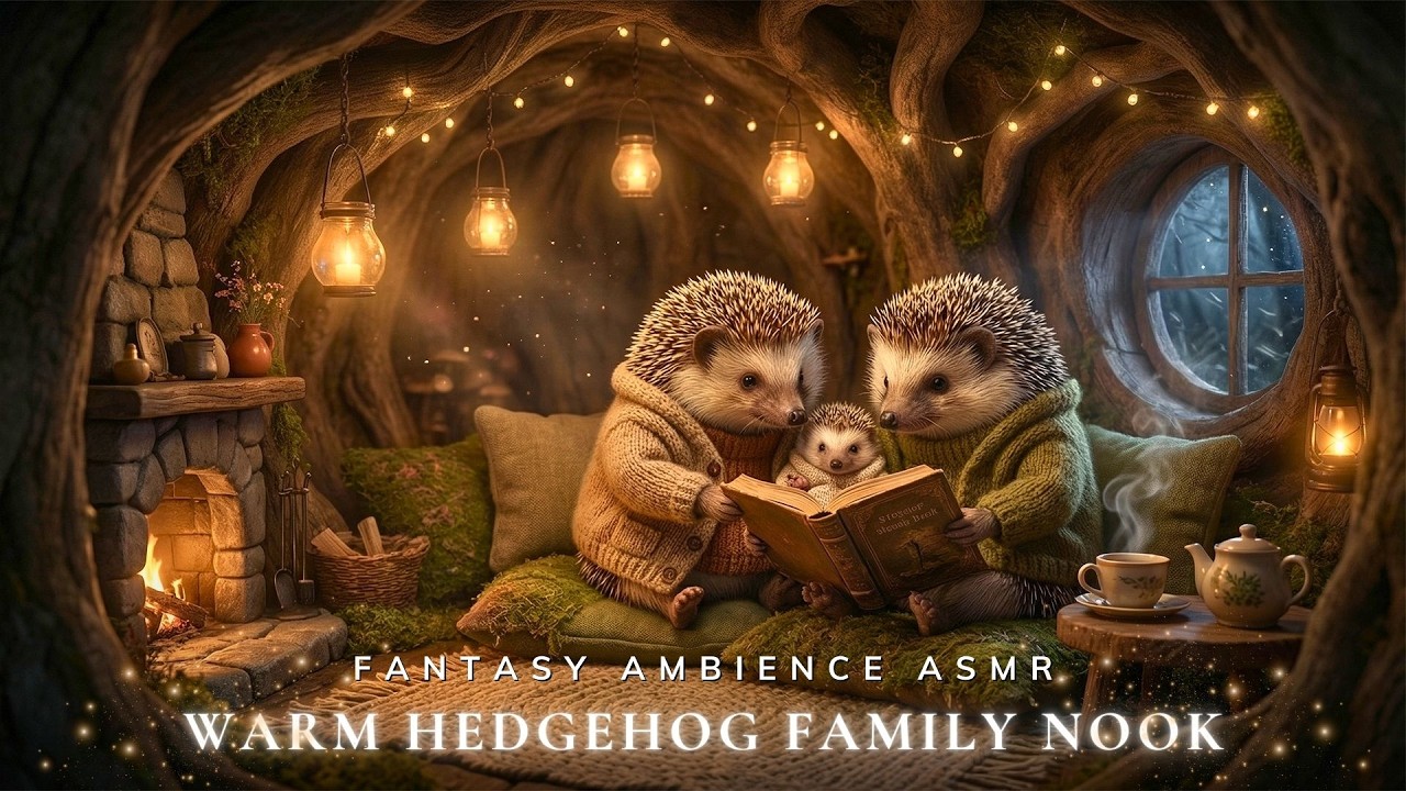 Warm Hedgehog Family Nook 🕯️Soft Piano & Fireplace Sounds for Deep Rest