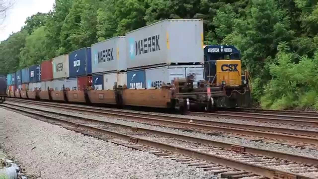 Huge CSX Double Stack Train + CSX Caboose on Rail Train