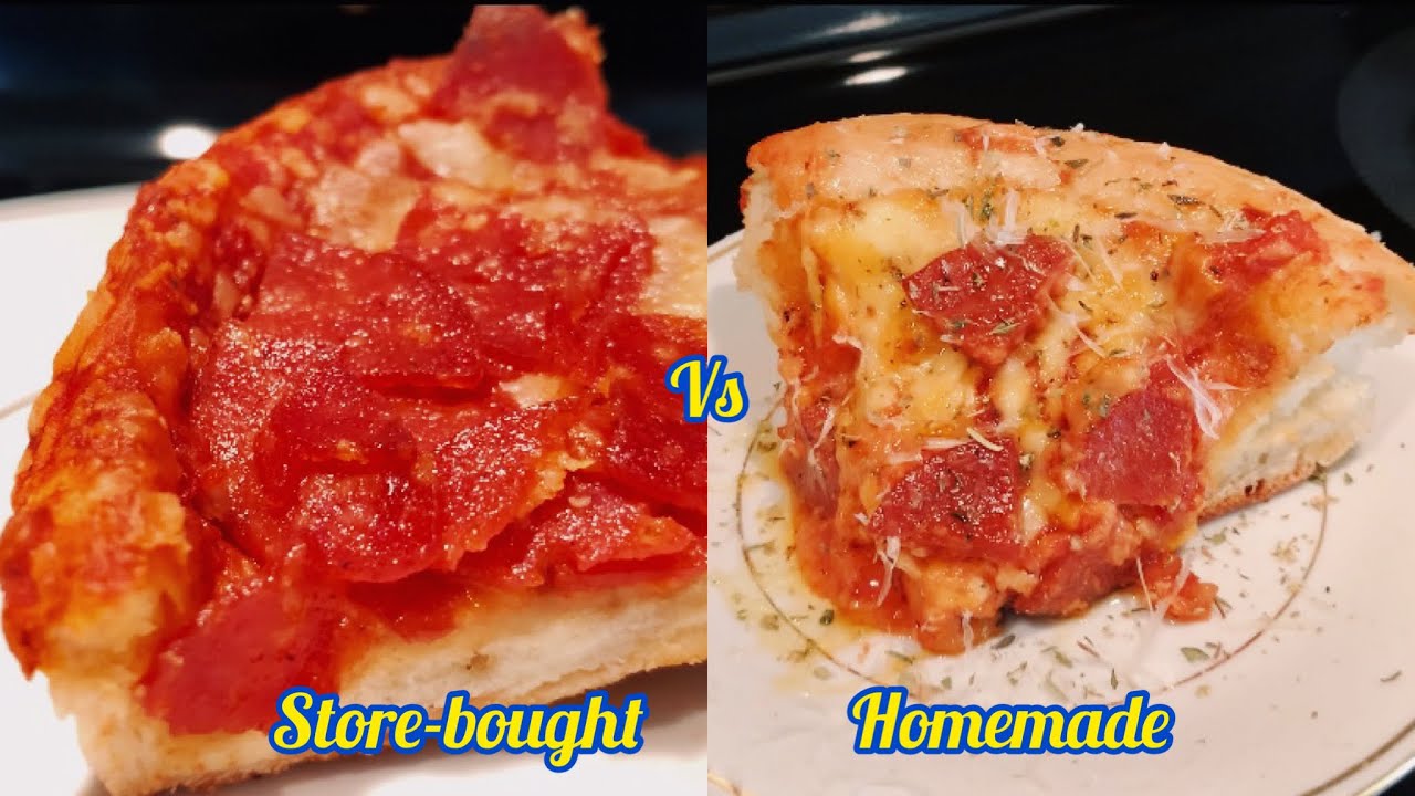 STORE-BOUGHT vs HOMEMADE (personal deep dish pepperoni pizza)