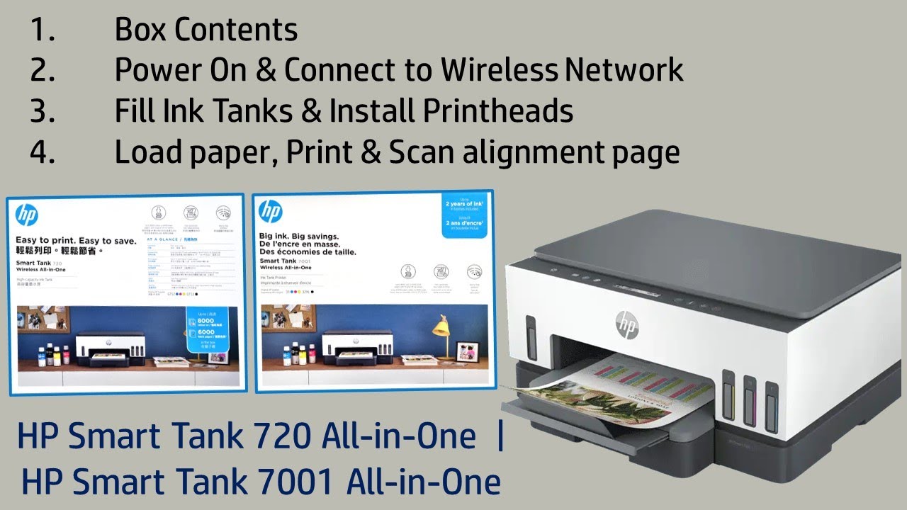 Принтер HP Smart Tank 720 | 7001 AiO: распаковка, подключение к сети, заправка чернильниц и устан...