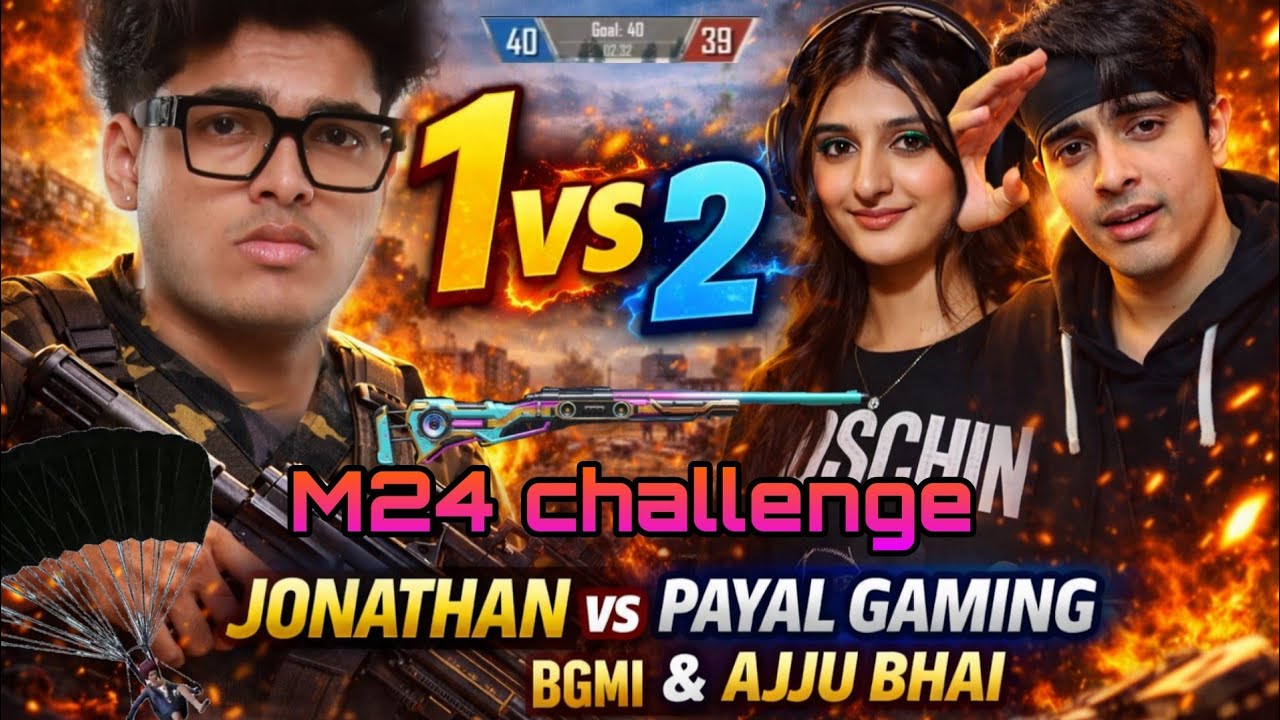  #trending Jonathan vs Payal Gaming & Ajju Bhai | M24 Challenge | BGMI 1vs2 Fight 2026पहली  बार फाईट