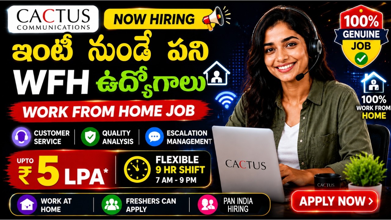 Permanent WFH Job 2026🔥 | Latest Jobs Telugu | Work From Home Jobs | Cactus Jobs