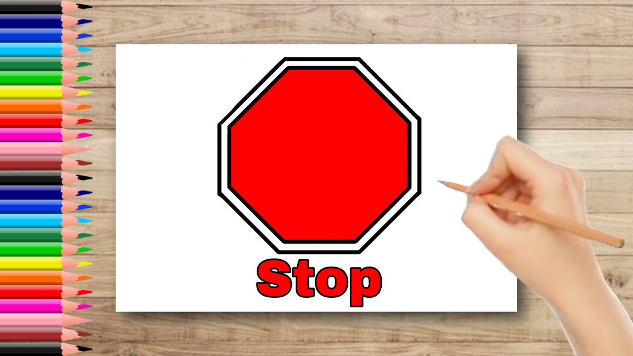 How To Draw Stop Sign | Traffic Sign Drawing | Traffic Signal | How To Draw A Stop Sign Easy